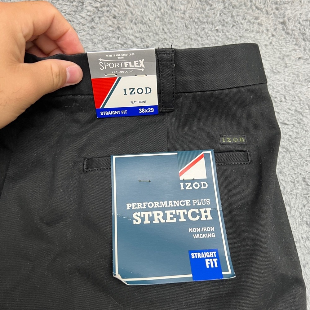 IZOD Chino Pants Mens 38x29 Black Straight Fit Stretch NEW Casual Formal - Picture 9 of 10